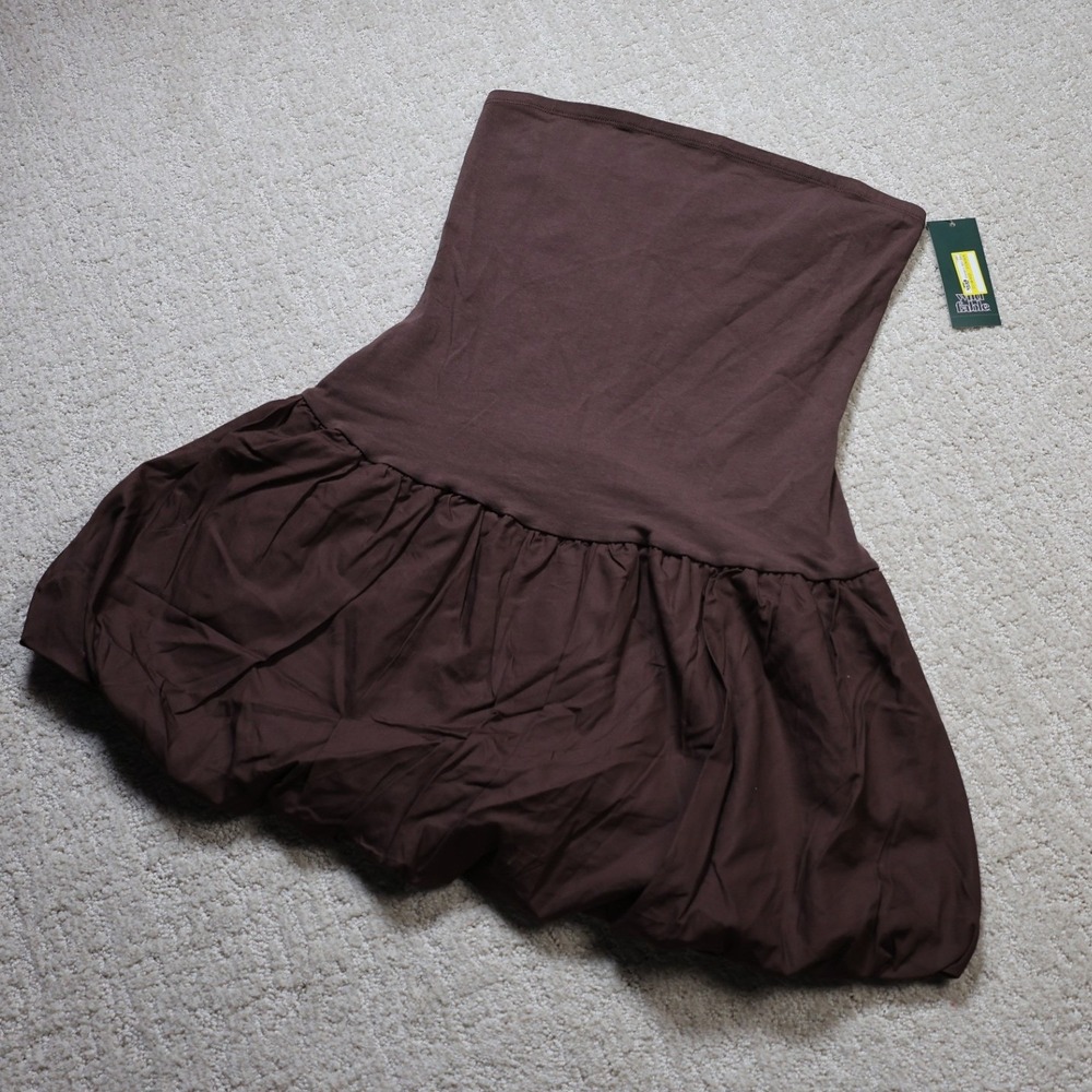 Wild Fable Womens Dark Brown Strapless Bubble Hem Mini Dress S New